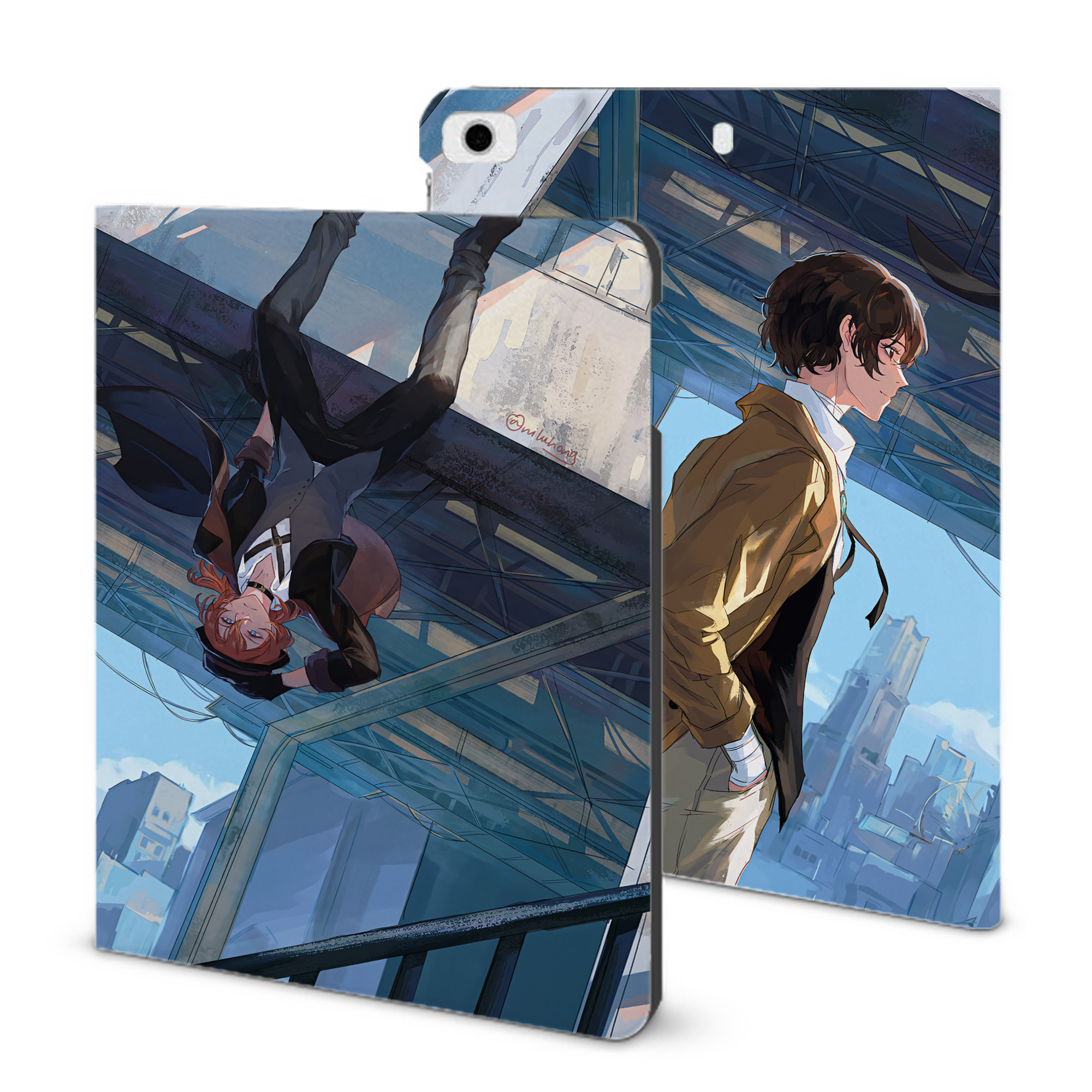 （画像用） 文豪ストレイドッグス Bungo Stray Dogs IPad ケース ブック型 PUレザー TPU 耐衝撃 軽量 薄型 ペン収納なし 全面保護 IPad 各モデル対応